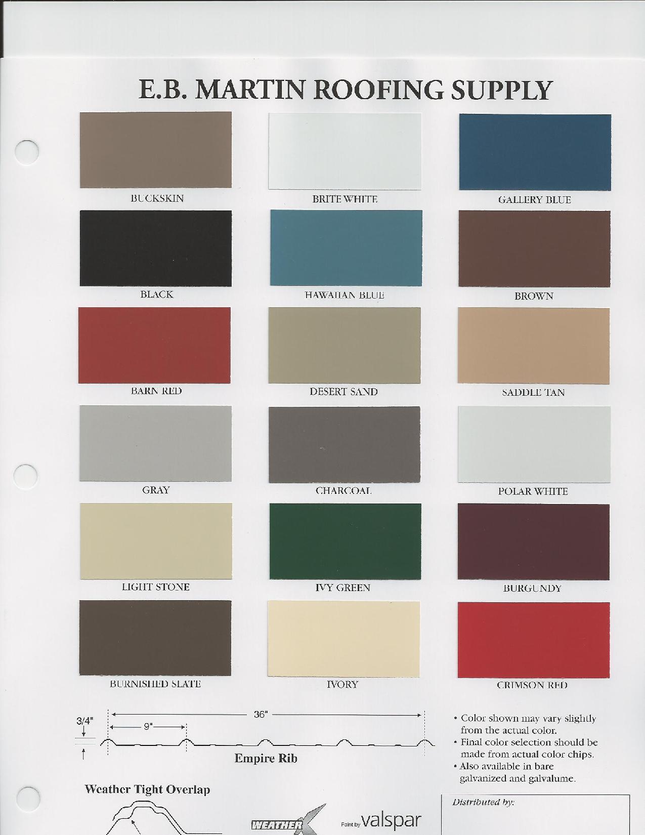 Residential Metal Roofing Color Chart